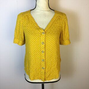 Maeve Anthropologie Blouse Top Sz 0 Womans Yellow Polka Dot Short Sleeve V-neck